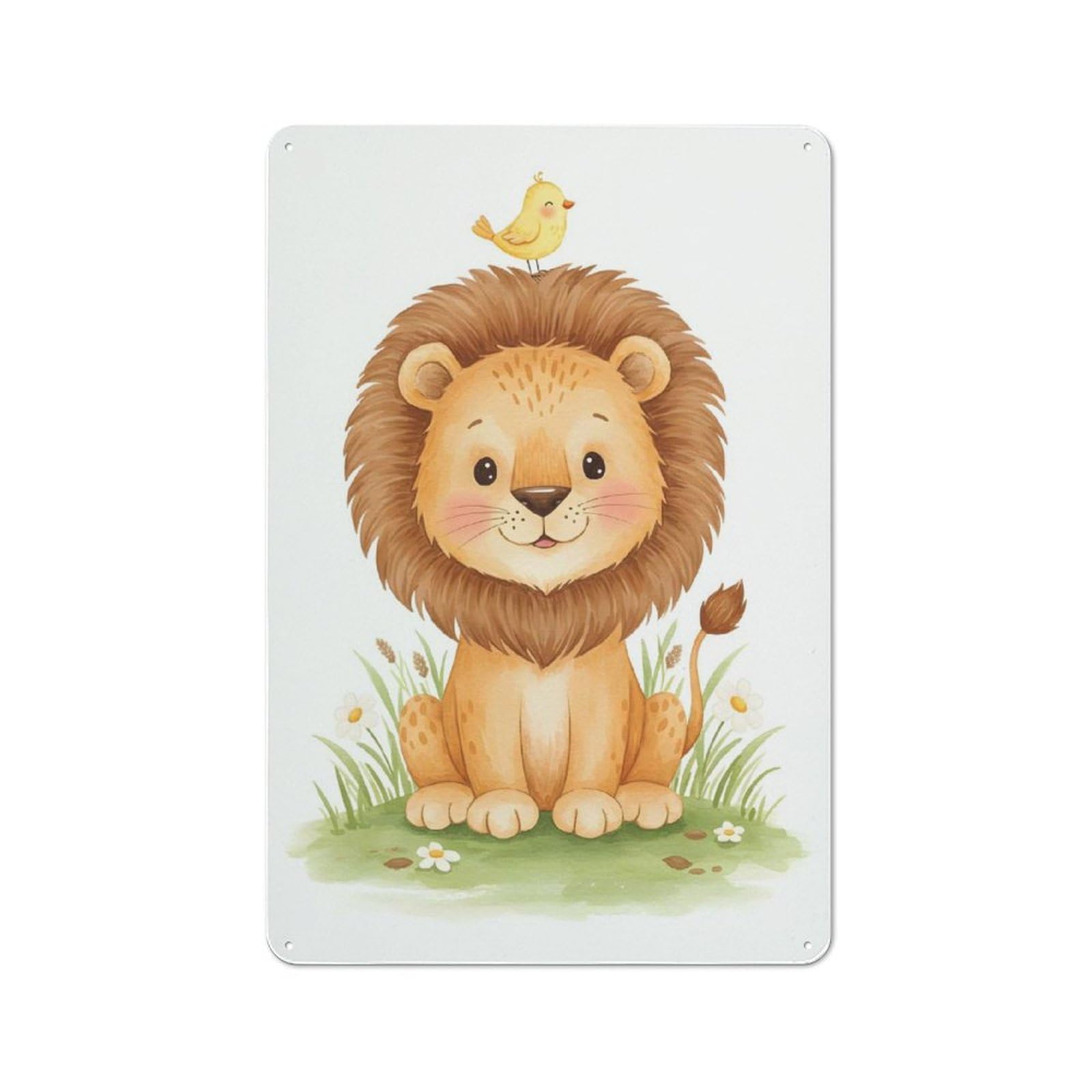 Junmoney Style-6 For Hobby Room Or Studio, Cute Lion With Bird Retro Tin Sign 30X20cm, Gift For Creative Interior Collectors During The Christmas Season