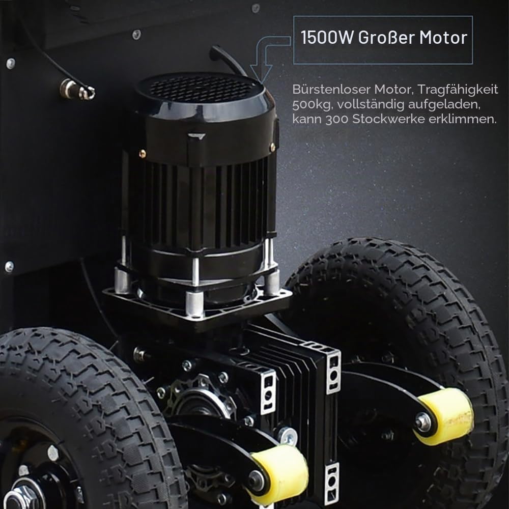 Elektrischer Treppensteiger mit einer Tragfähigkeit von 500 kg, abnehmbarer Akku mit 1500 W 48 V/18 Ah, einfach zu steigen und zu steigen, einfach zu transportieren und zu bedienen