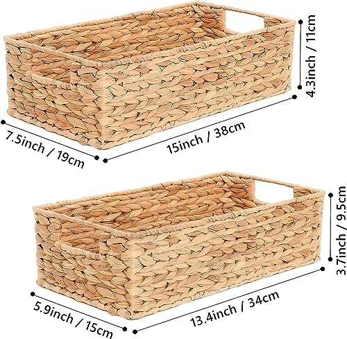 Amber Home Lot de 2 Panier de Rangement en Osier pour Papier Toilette, Panier en Tissés pour Organisateur, Panier de Rangement en Jacinthe D'eau Naturelle pour Salle de Bain et Cuisine avec Poignée – Image 3