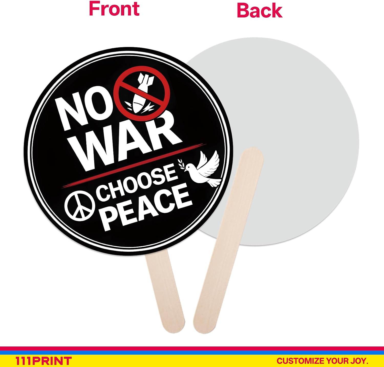 No War Protest Sign on Stick – 24 Inch Round Rally Sign for Marches, Demonstrations, and Events