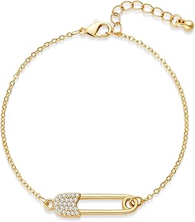 FAMARINE Gold Link Bracelet for Women Simple Safety Pin Thin Bracelet Minimalist Jewelry