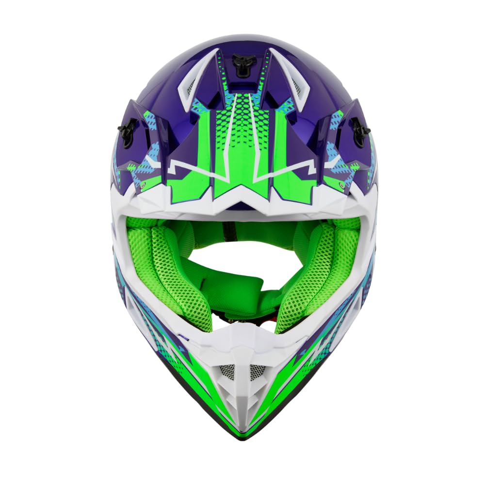 KSK Casque Cross Rush Bleu et Vert - Homologué ECE R 22.06 - S (55-56cm) - Coque ABS
