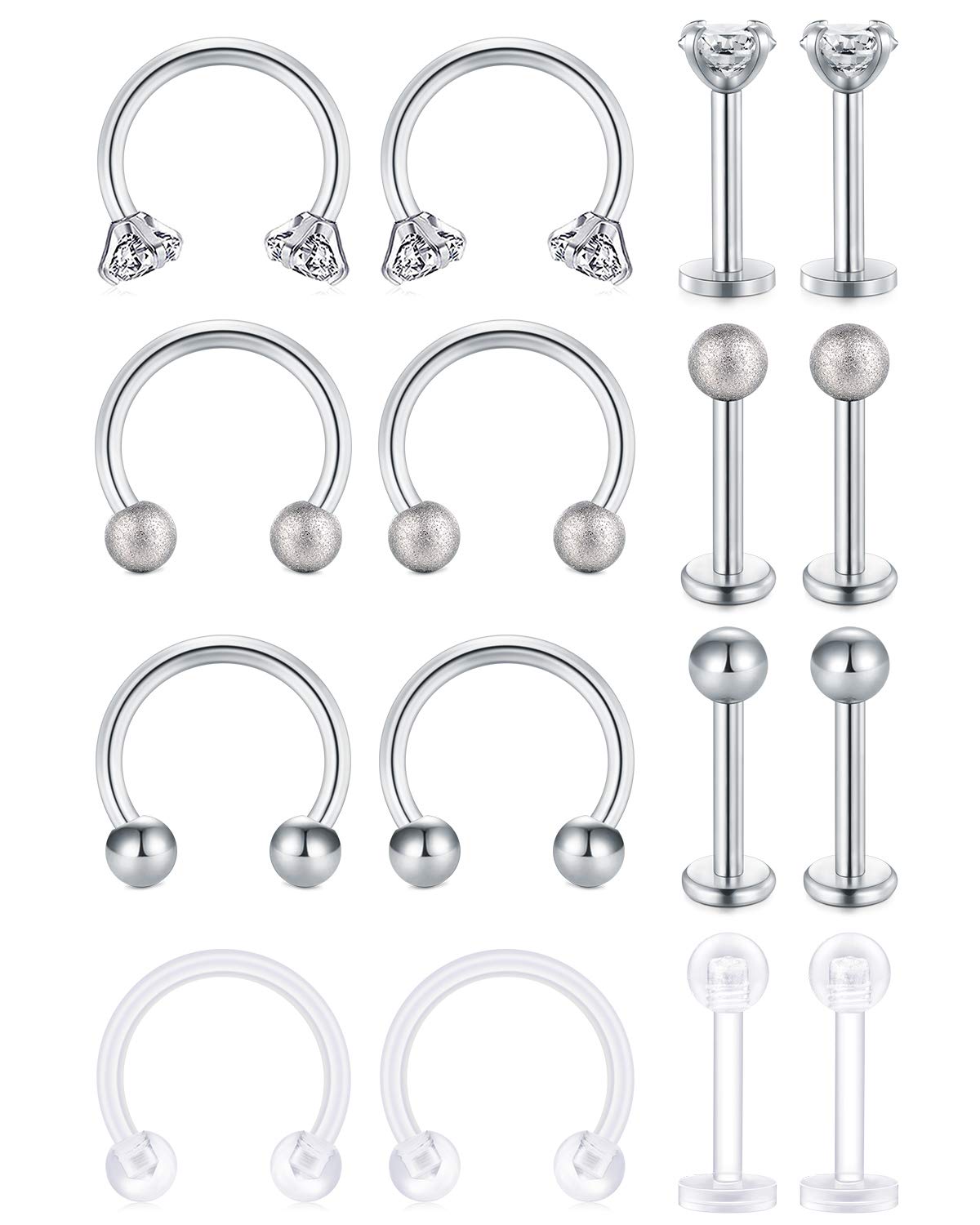 VF VFUN 16G Septum Rings Stainless Steel Labret Studs Lip Eyebrow Nose Rings Tragus Cartilage Helix Earrings Piercing Jewelry for Women Men 10MM