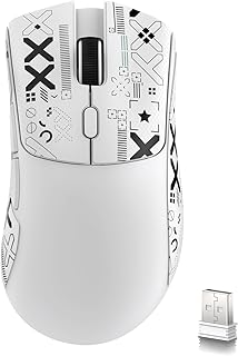 ماوس العاب لاسلكي خفيف الوزن ار 1 من اتاك شارك مع شريط لاصق مضاد للانزلاق، تصميم ذاتي اللصق، مقابض جانبية محسنة، وسادات مقاومة للعرق/ معجون مضاد للعرق، مقصوص ليناسب المقاس (ابيض)