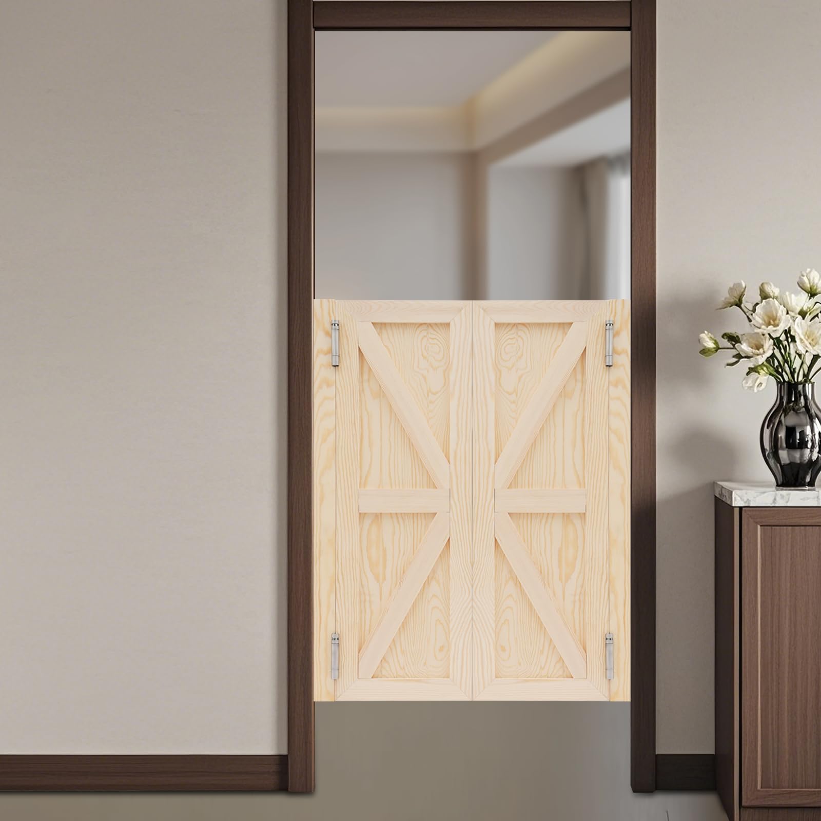 Puerta batiente, puerta oscilante, puerta oscilante de madera, puertas de madera para interiores, puerta corredera, puerta doble de madera de pino con patrón simétrico, adecuada para entrada, cocina