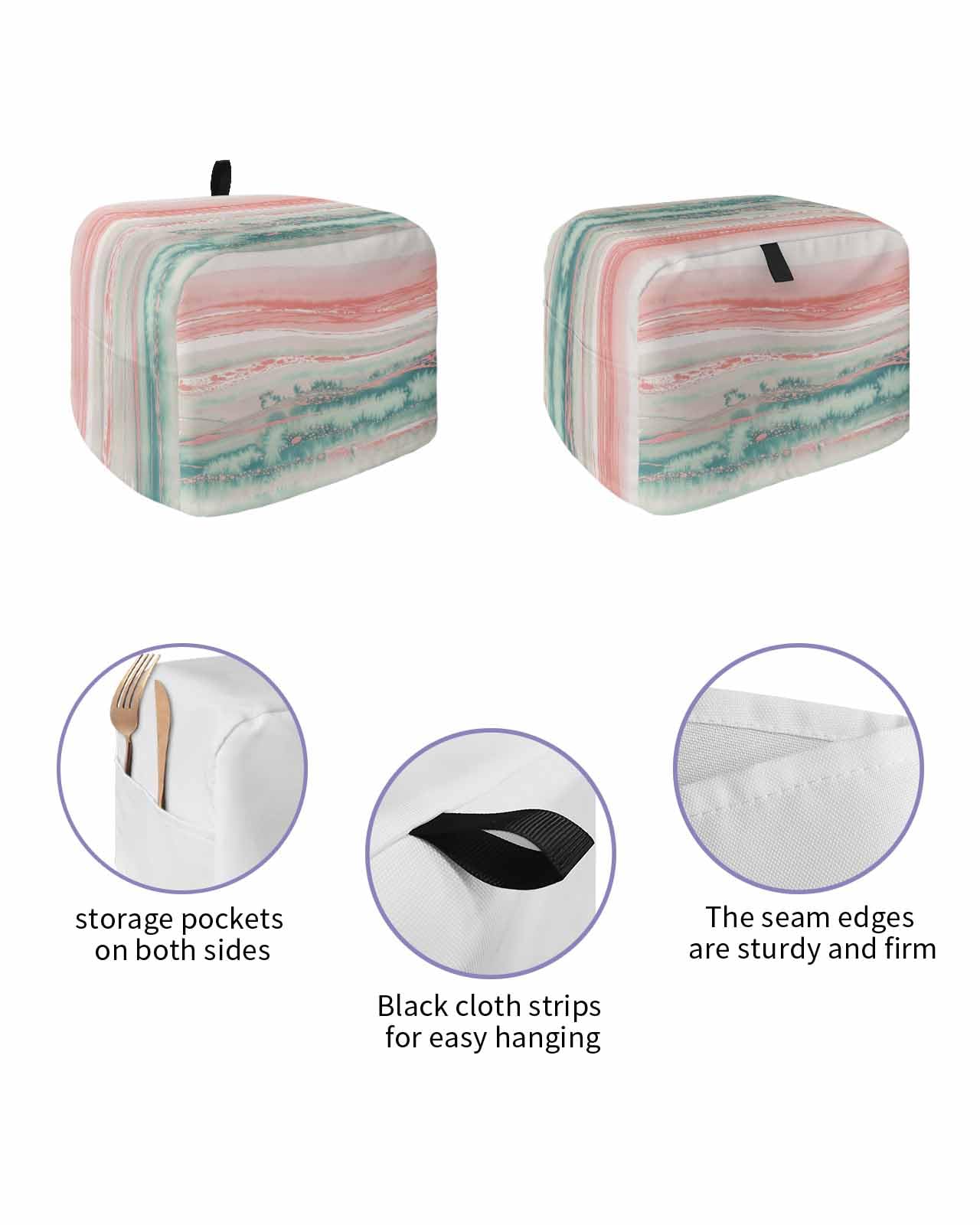 Peach Blue Ombre Toaster Cover 2 Slice, Abstract Modern Art Fluid Striped Dustproof Bread Machine Oven Cover with Storage Pockets, Fits Most Kitchen Toasters Protector