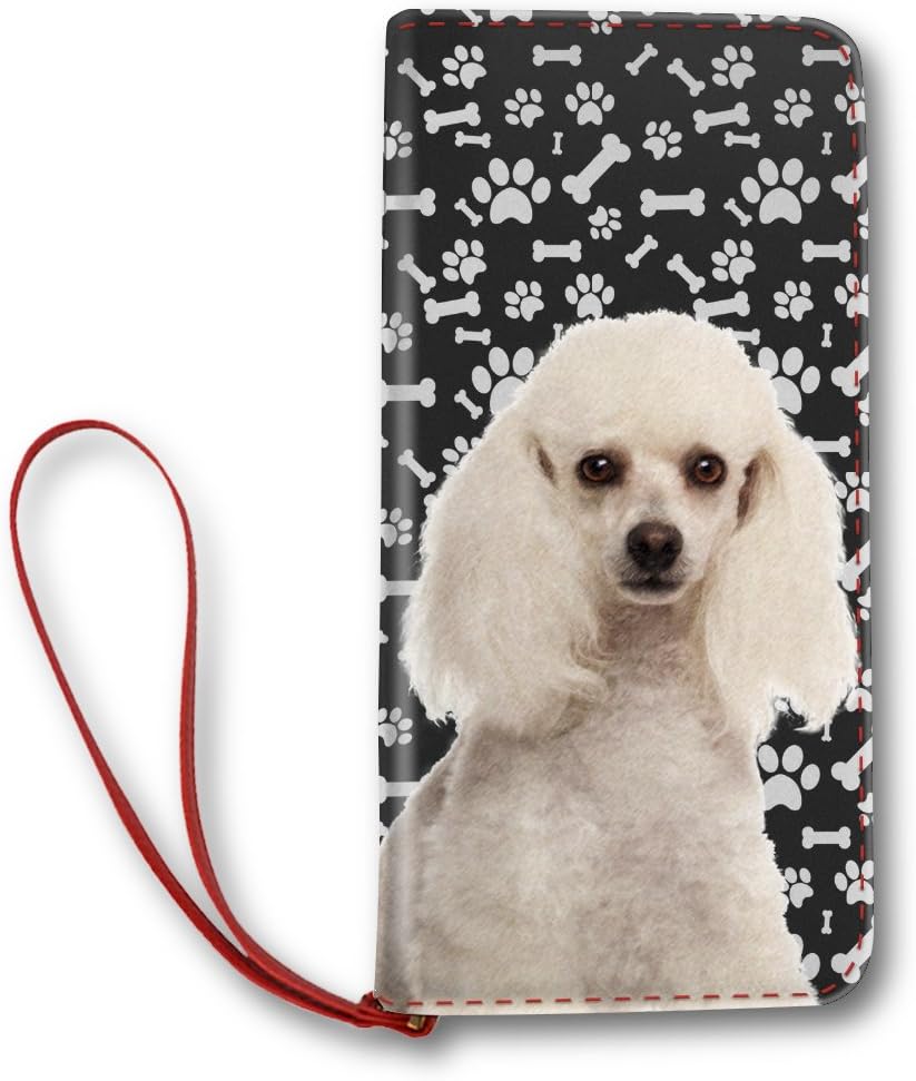 Women's Leather Wallet Long Lady Clutch Purse Print Poodle Dogand Dog Paws, Dog Mom Gifts