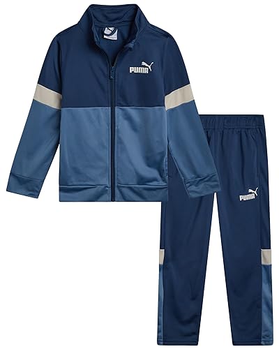 PUMA Boys Pants Set - 2 Piece Lightweight Tricot Zip Up Toddler Boys Sweatshirts and Kids Sweatpants Clothing Set