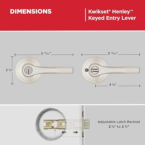 Miniatura 8 de Kwikset Henley - Manija de puerta de entrada con cerradura y llave, manija reversible con llave segura, para entrada frontal y dormitorios, níquel