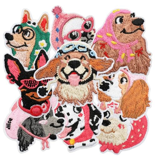 9 Pcs Cute Dog Iron on/Sew on Patches Pink Puppy Embroidered Applique Patches Clothes Backpacks Hats Pants Jackets Jeans Decoration DIY Accessories