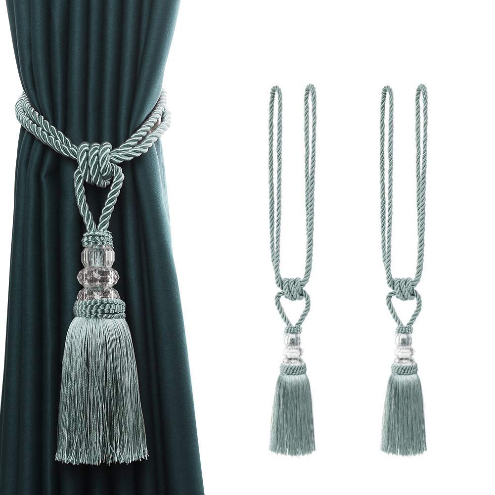 BEL AVENIR 2 Pack Curtain Hand-Woven Tiebacks Crystal Holdbacks Home Decorative (Blue, 2 Pack)
