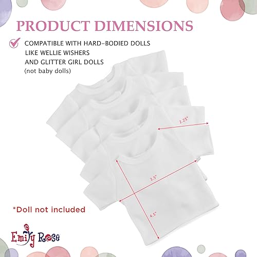 Miniatura 6 de Emily Rose Clothes Clothing - Muñeca de 14 pulgadas, paquete de 5 unidades, camisetas blancas brillantes lisas para hacer manualidades, actividades