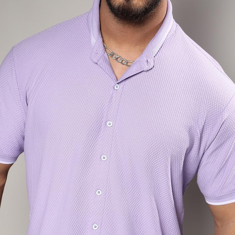 Image of Instafab Plus Men's Shirt for Casual Wear | Spread Collar | Short Sleeve | Button Closure | Plus-Size Fit | Cotton Shirt Crafted with Comfort Fit for Everyday Wear