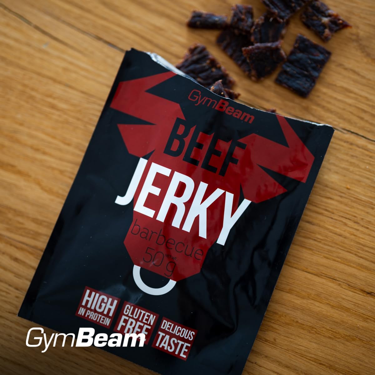 GymBeam Beef Jerky – Hochwertiger Fleischsnack aus Premium-Rindfleisch, gluten- und laktosefrei, mit hohem Eiweißgehalt, ideal für Sportler, lange Haltbarkeit (50 g (5er pack), Original)