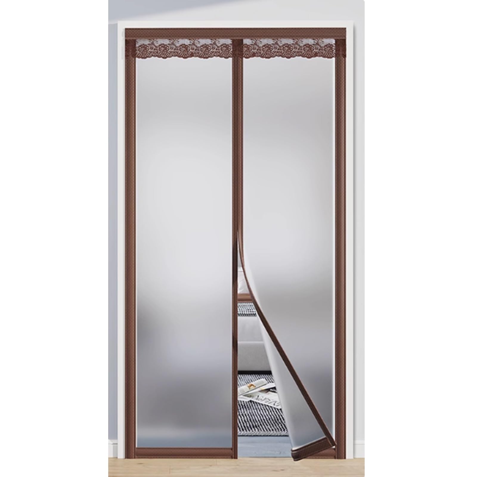 FLYIODFCXV Door curtain, Frosted and Opaque, Wear-resistant and Durable, Full Magnetic Strip Design, Can Be Used in Summer and Winter(Brown,90 * 190cm/35.4 * 74.8in)