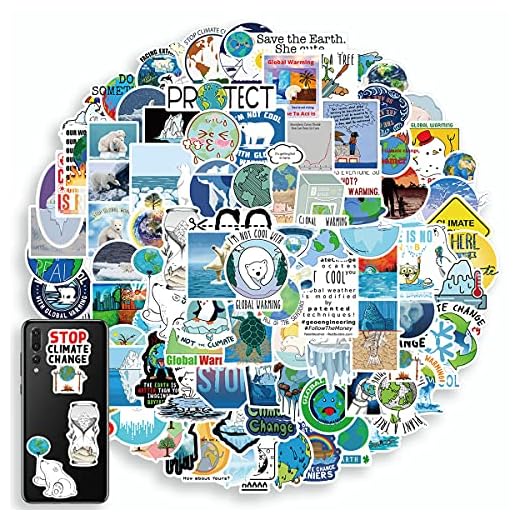 Kigibo Earth Stickers 100Pcs, Global Warming Stickers for Water Bottles Laptop Computer Skateboard, Climate Change Stickers Vinyl Waterproof Stickers for Kids Boys Girls Teens Adults