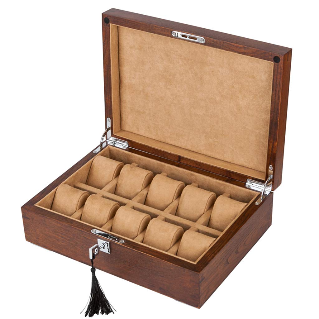 ANVLOJRIH Watch Display Storage Box 10 Grids Luxury Jewelry Collection Case Showcase Organiser with Metal Lock and Removable Velvet Pillows