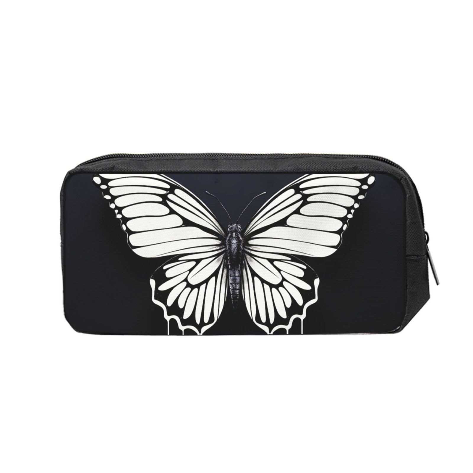 FodPand A Black And White Butterfly Pencil Case Large Capacity Pencil Pouch With Zippers Portable Waterproof Pencil Bag Makeup Pouch Cosmetic Bag For Women Men