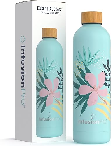 Infusion Pro Botella de agua aislada al vacío (25 onzas) de acero inoxidable boca estándar fría o caliente durante horas, sin condensación linda,
