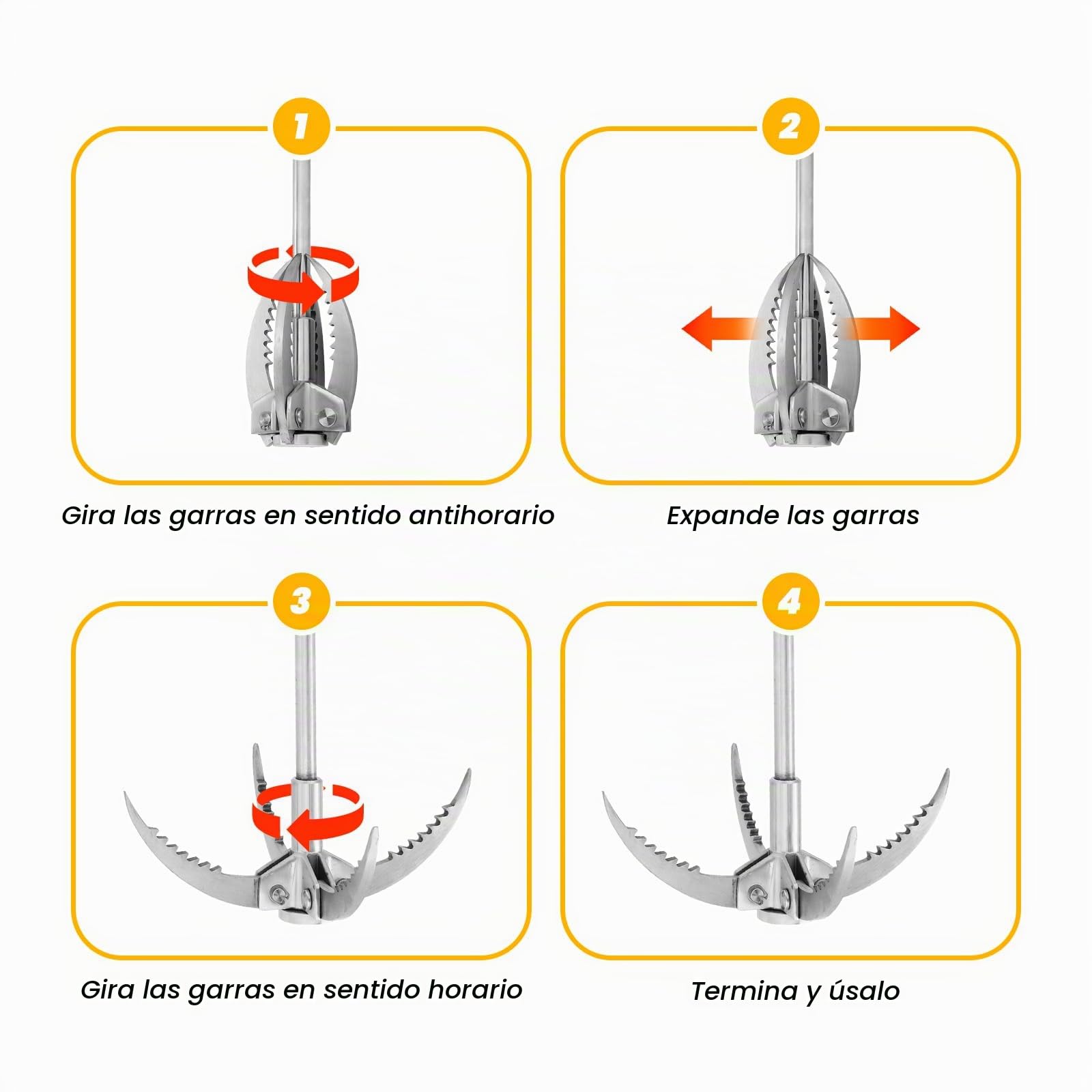 4 Garras Plegables Gancho de Escalada Garra de Escalada Gancho Multifuncional Gancho Agarre Supervivencia de Acero Inoxidable Equipo de Escalada para Escalada Aventura