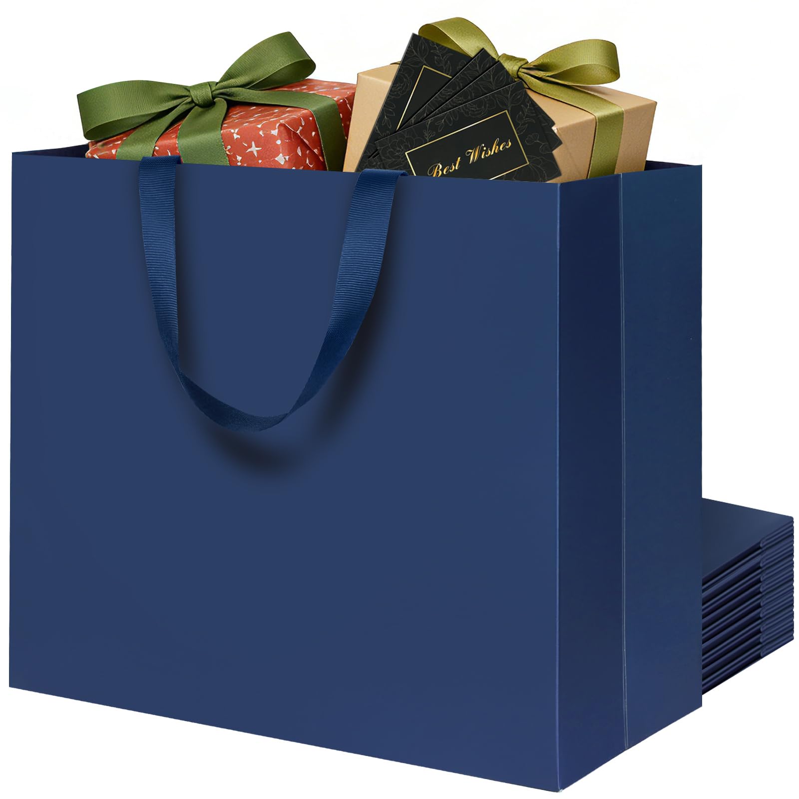 LVNRIDS Extra Large Blue Gift Bags, 10 Pack Luxury Gift Shopping Bag with Handle 45 x 15 x 38 cm, Extra Large Gift Bags with 10 Cards for Wedding Birthday Party Christmas Valentine Presents Mall