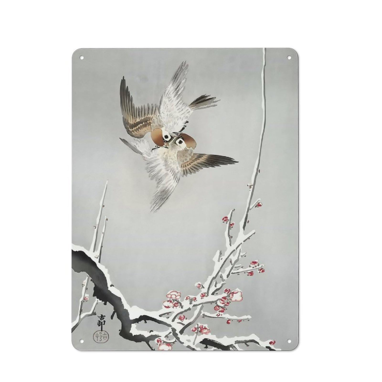 Kitchen Metal Sign with Sparrows And Snowy Design 40x30cm, Cosy Kitchen Wall Decor for Coffee Bar, Kitchen, Bistro Or Tea Corner