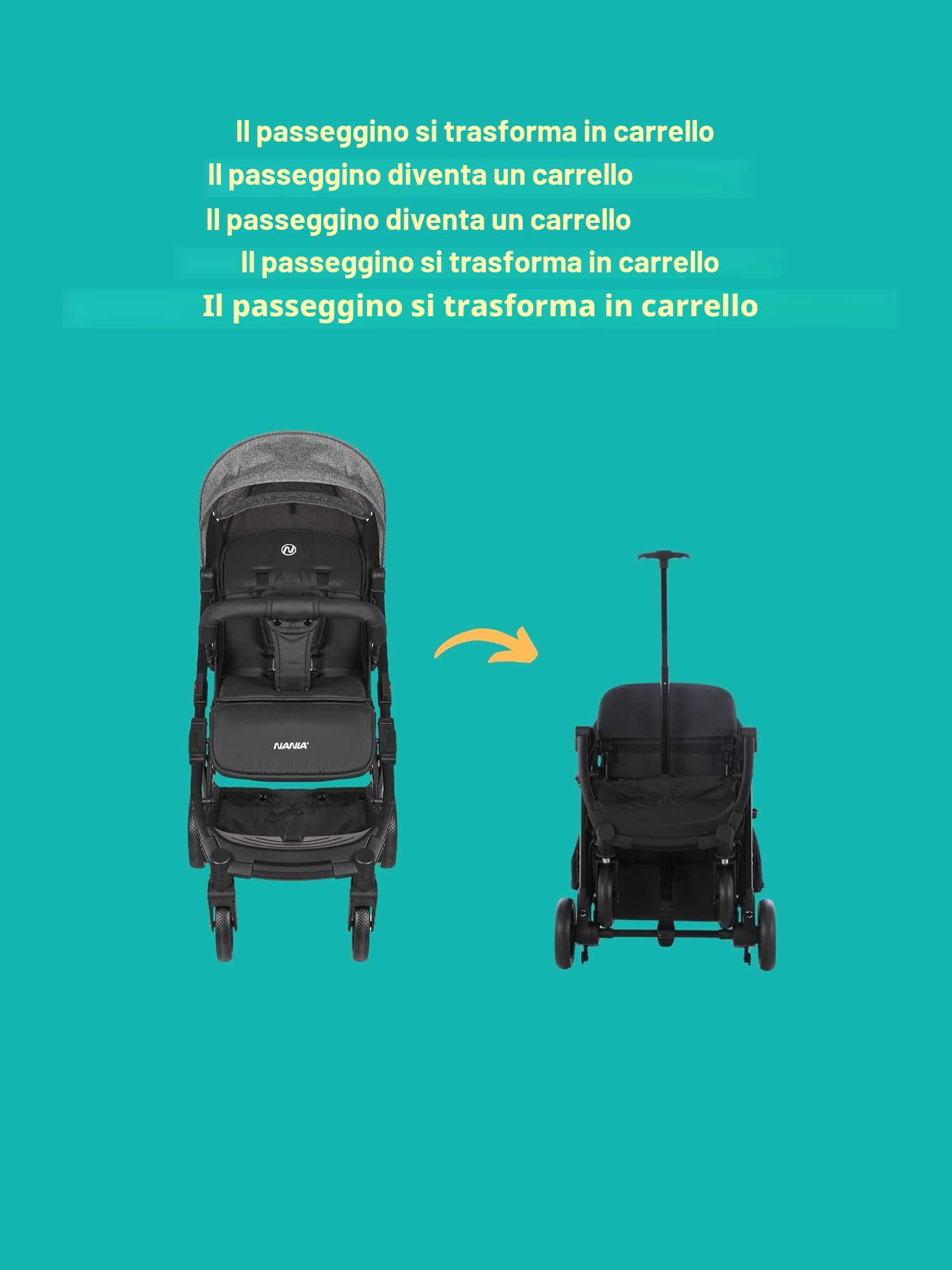 Nania Myla passeggino compatto a ombrello leggero 7,5 kg reclinabile 0-4 anni 22 kg max