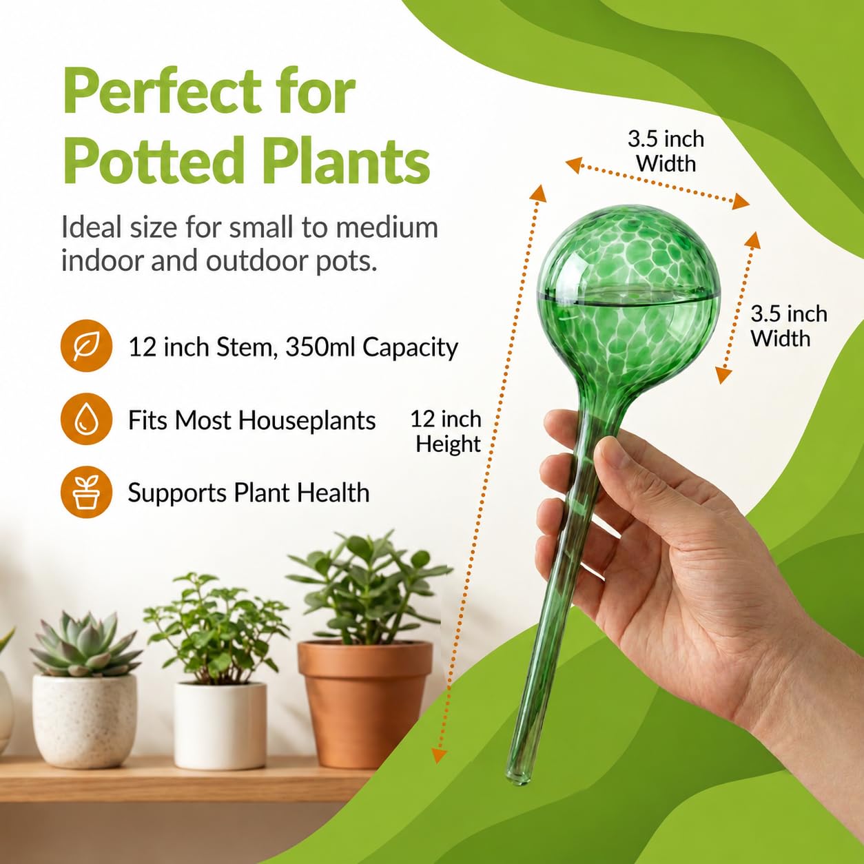 LGL Lot de 4 globes d'arrosage automatique pour plantes - Inserts décoratifs à auto-arrosage en verre durable soufflé à la main - Pointes d'arrosage automatique pour soutenir la santé des plantes