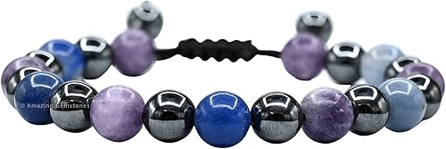 Amazing Gemstone Pulsera de manifestación de alcohol para dejar de beber alcohol Juego de pulseras de hematita de aventurina azul lepidolita para