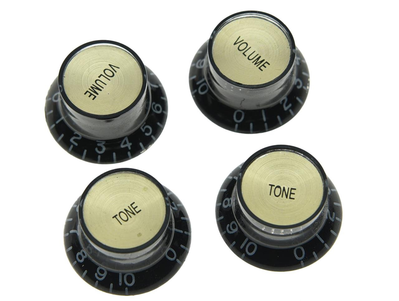 Dopro Set of 4 LP Guitar Reflector Knobs Black with Gold Cap Top Hat Knobs for SG Epiphone Les Paul