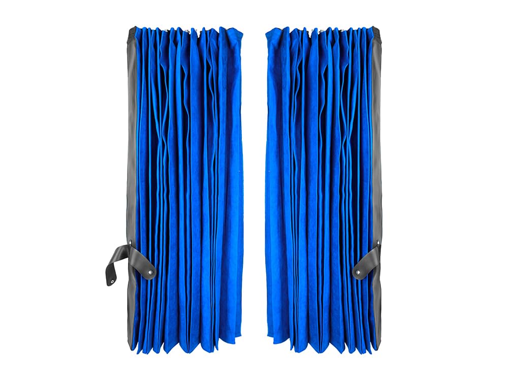 LKW Gardinen Scheibengardinen Vorhänge Passform Universal Blau mit Schwarz Leder Kante + Haken