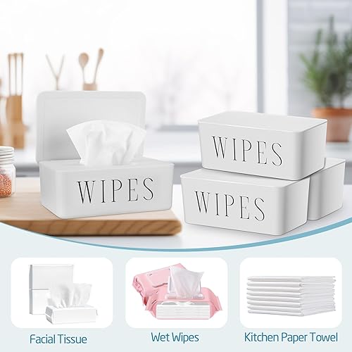 Miniatura 4 de Paquete de 4 dispensadores de toallitas para bebé, soporte recargable con tapa, contenedor de toallitas higiénicas para baño, caja de almacenamiento