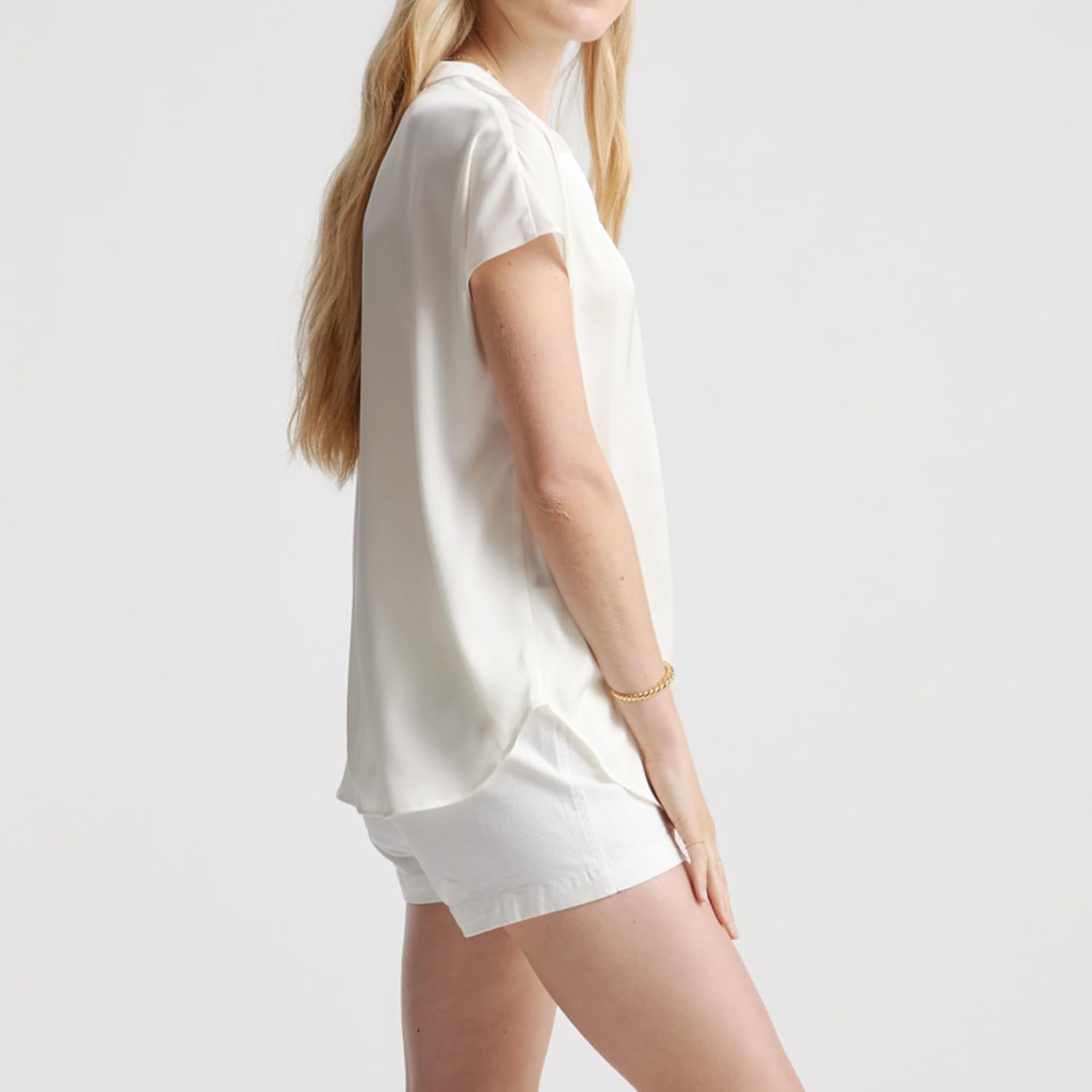 SUNNOW Women's Silk Blouse V-Neck Dolman Sleeves Flowy Tunic Shirts Elegant Fit Casual Work Blouse - Image 4