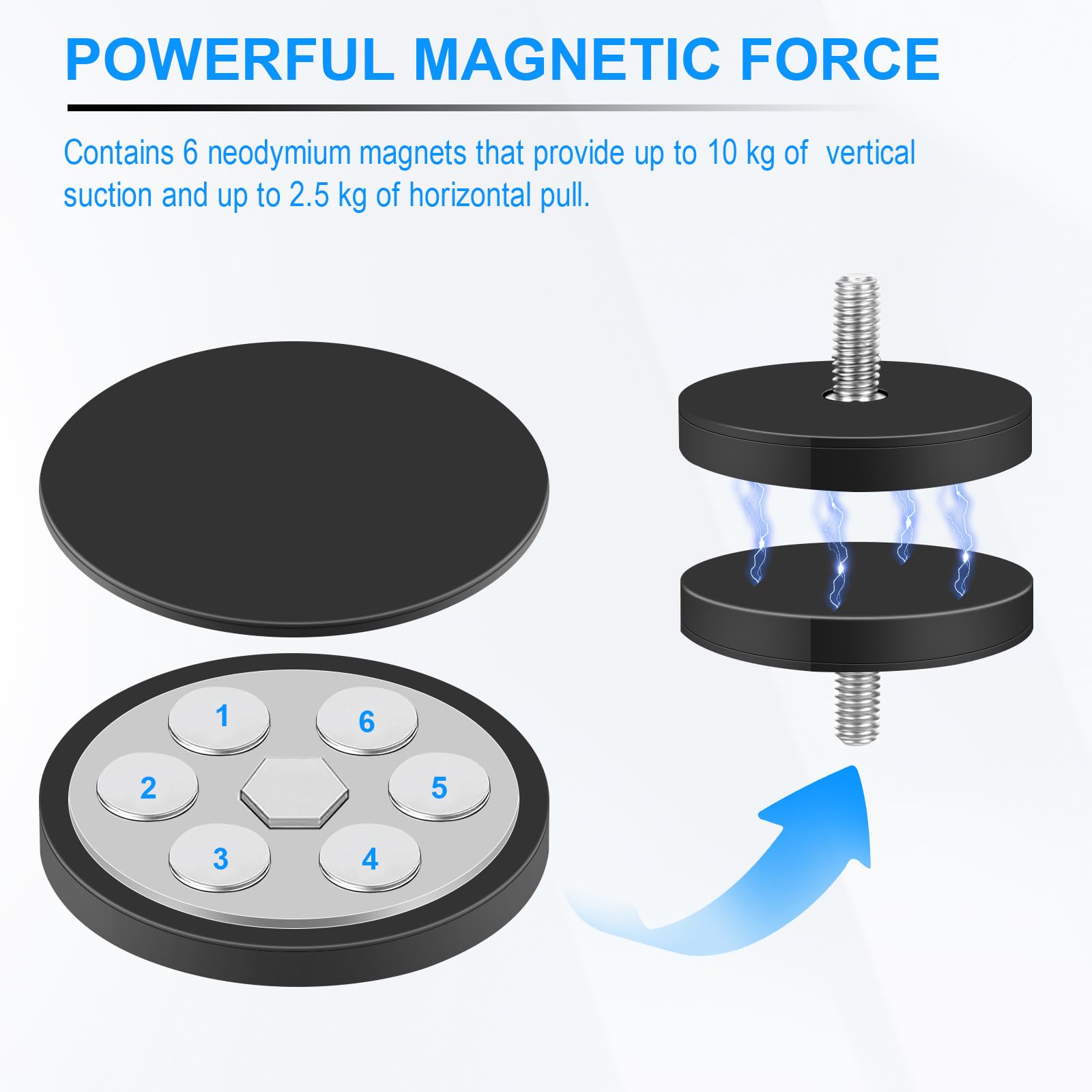4 Magneti Al Neodimio Gommati, 43 Mm, Con Filettatura Interna M6, 10