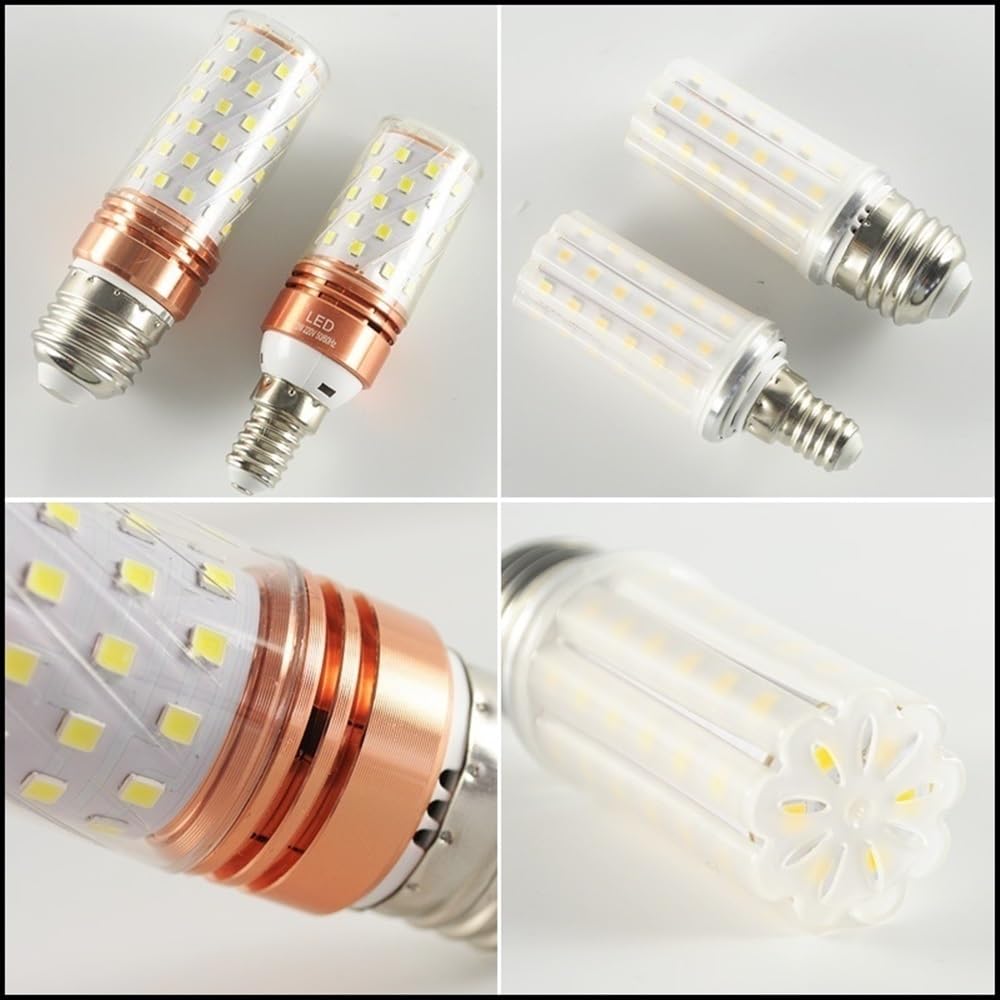 Fengyan Casa Lampadine, Confezione da 12, Lampada a LED Lampadine a mais, AC220V E27/E14 12W/14W/16W Lampadario Candela Lampada a LED Faretto Lampada da casa Domestico Lampada(Warm White,E14 60LEDs 14