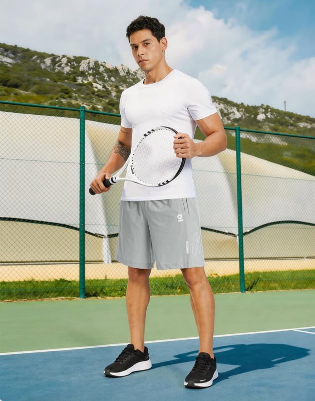 INYO Mens Athletic Short Quick Dry Lightweight Running Shorts Zipper Pockets Breathable Tennis Shorts