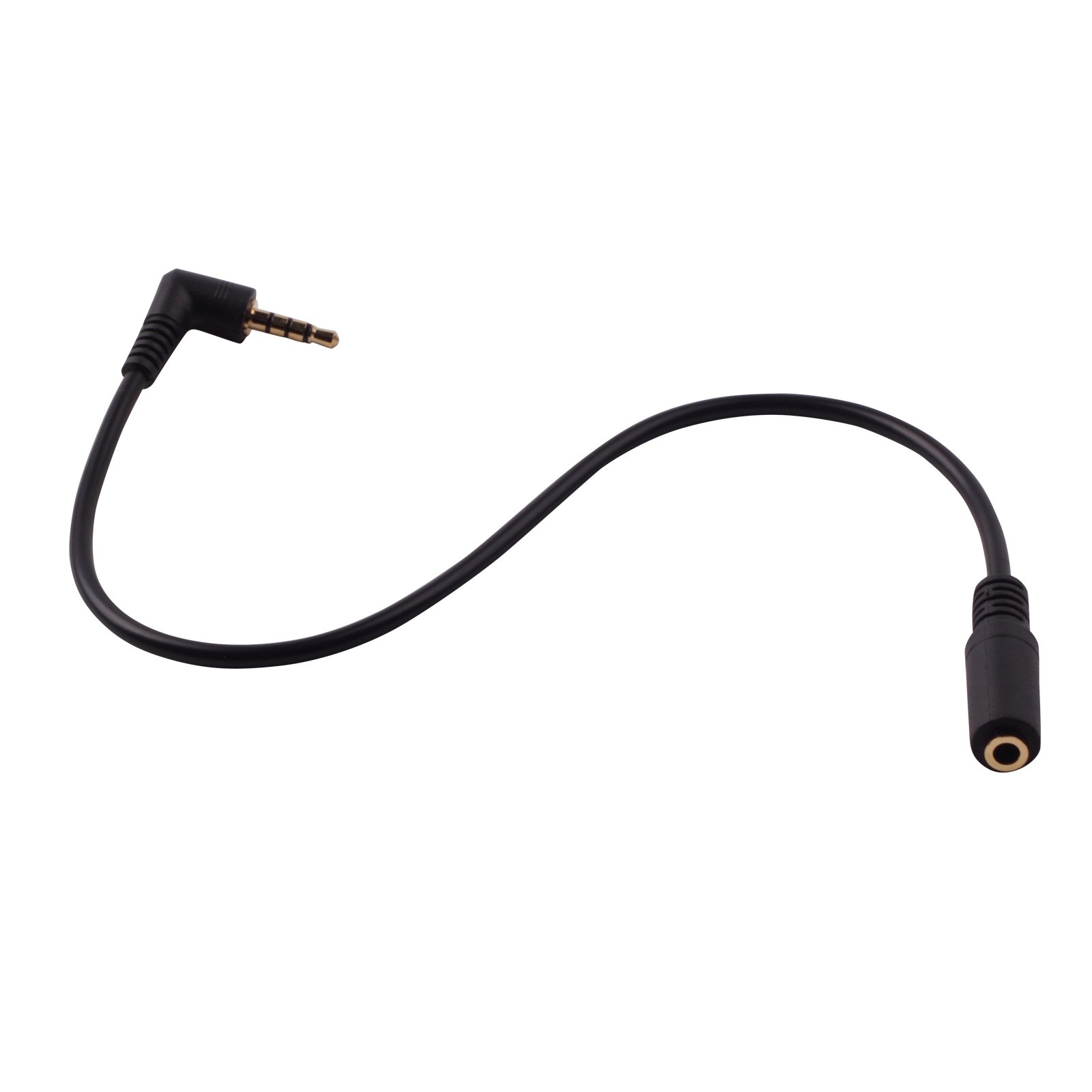LARRITS 2 Pack 1FT 3.5mm Male to Female Stereo Audio Extension Cable Adapter 4-Conductor 90 Degree Angled for Cell Phone Headphones Speaker Computer PC