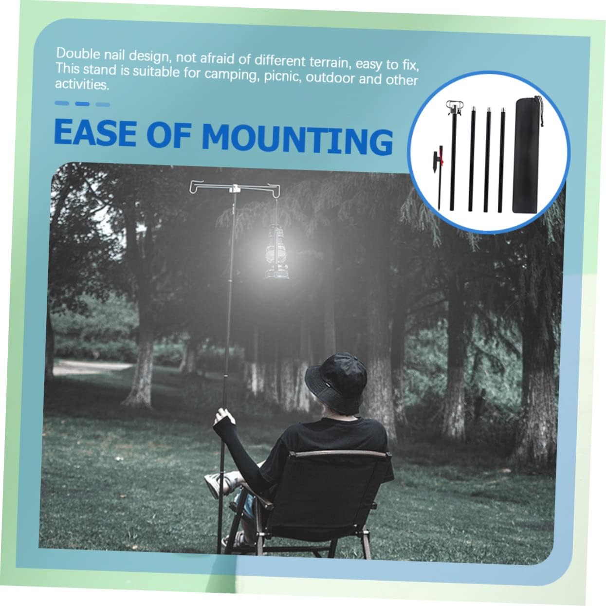 Outdoor Folding Lantern Bracket with Double Hooks Lightweight Camping Light Stand Sturdy Durable for Camping and Picnics Black Color