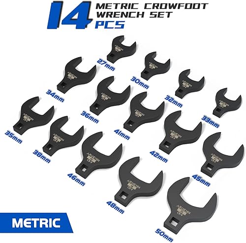 Miniatura 3 de Juego de 28 llaves de pata de gallo jumbo de 12 pulgada, llaves de pie de gallo métricas SAE y métricas de 1-116" a 2" y 27 a 1.969 in de acero al