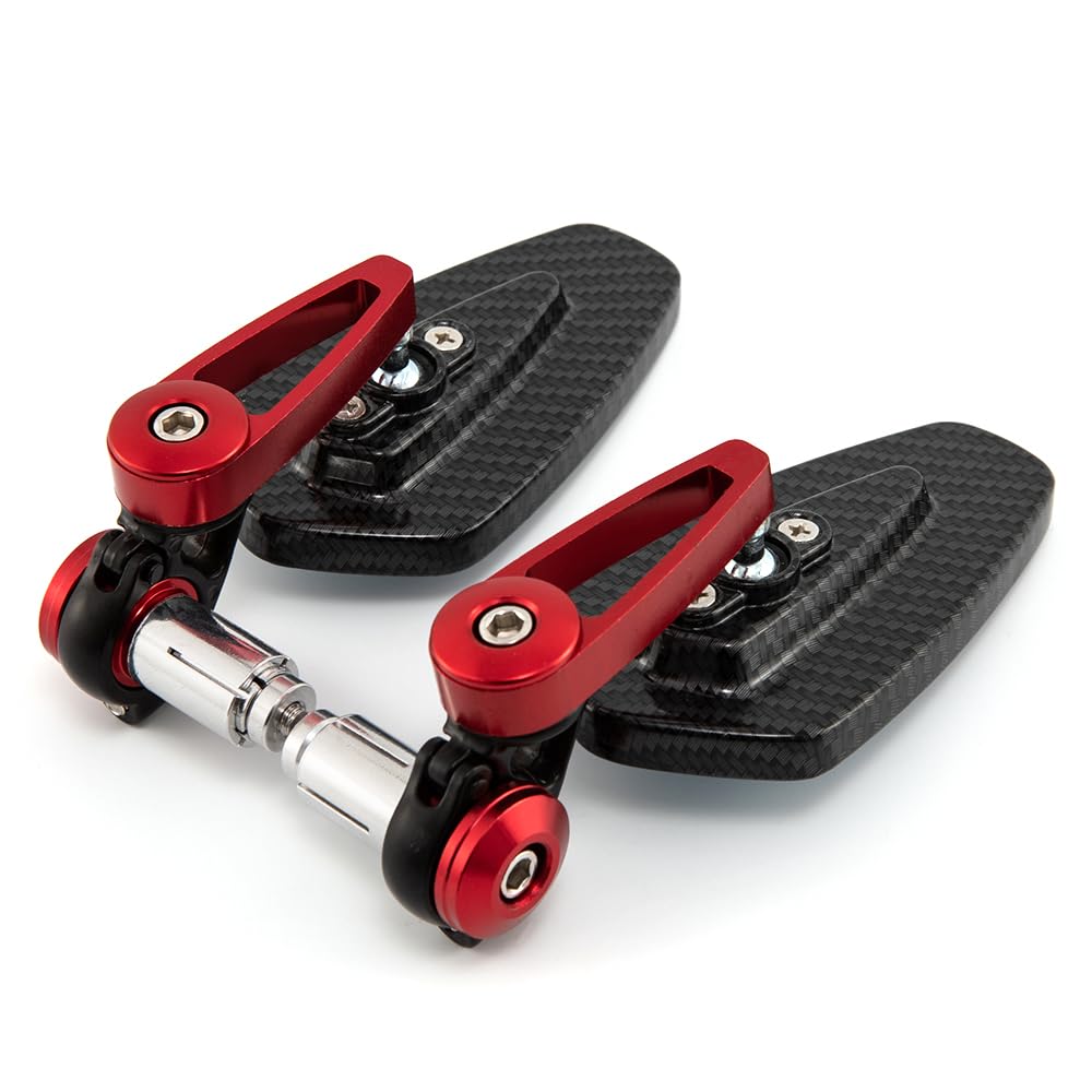 Retroviseur Moto Embout De Guidon Universel Rétroviseur d'extrémité de guidon pivotant à 360° en aluminium Compatible avec les quads, scooters et VTT (Rouge)