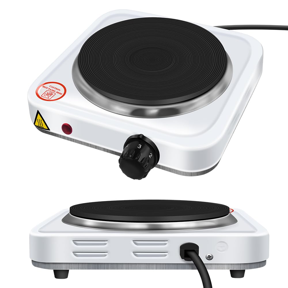 1000W Portable Hot Plate Hob Electric Stove Electric Single Burner with 5 Adjustable Temperature Levels, Heating Plate for Kitchen Camping RV, Coal Burner & More, Easy Clean