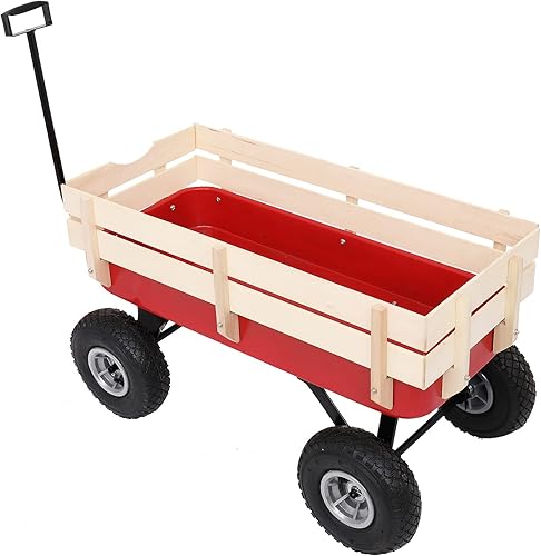 Miniatura 2 de Outvita Carro de carga todo terreno para exteriores con neumáticos de aire de 10 pulgadas, estructura de acero, carro de soporte lateral de madera