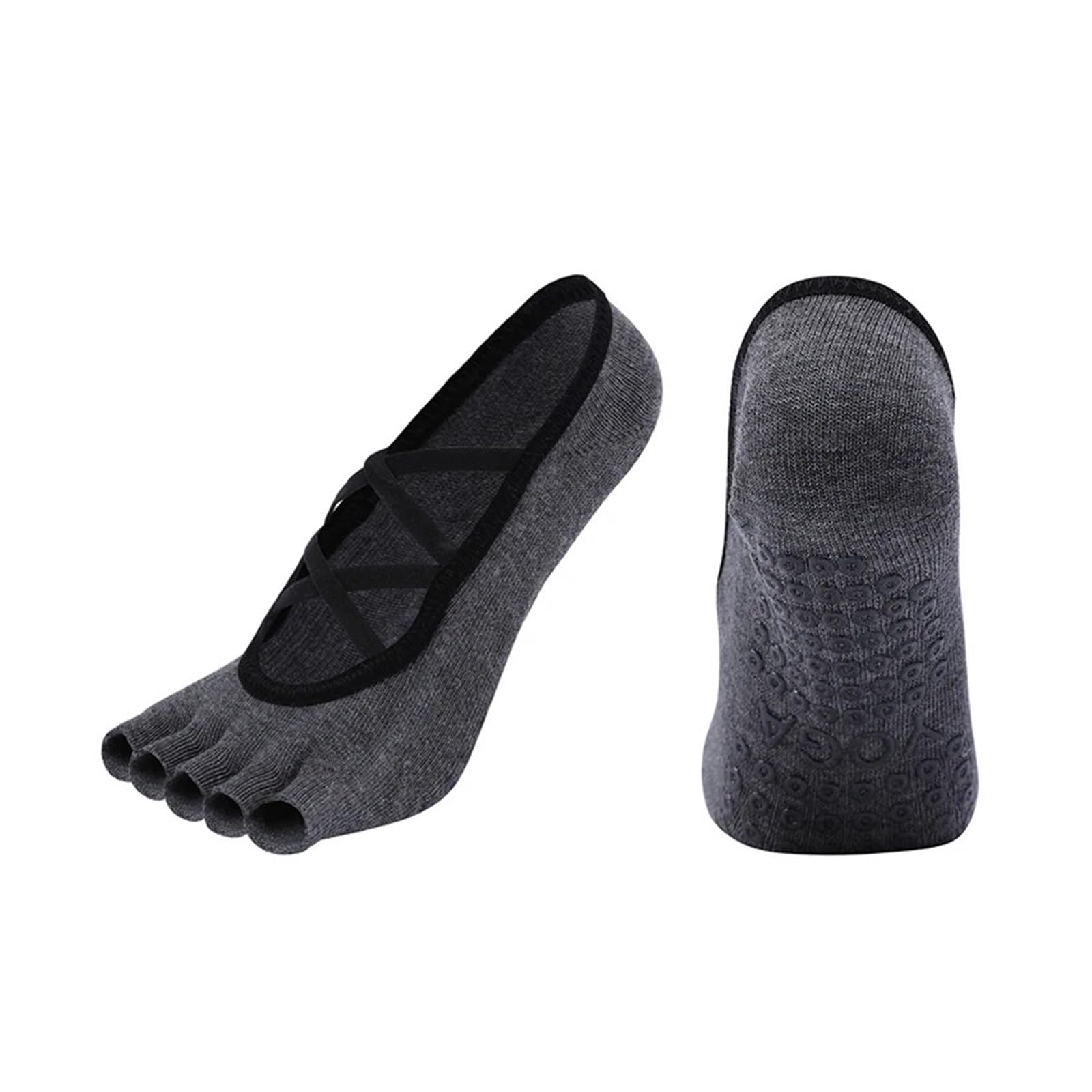 Calcetines de Yoga de vendaje cruzado sin espalda for mujer, calcetín de Pilates con cinco dedos, empuñaduras antideslizantes, calcetín deportivo de algodón for baile de Ballet y Fitness Adecuado Para