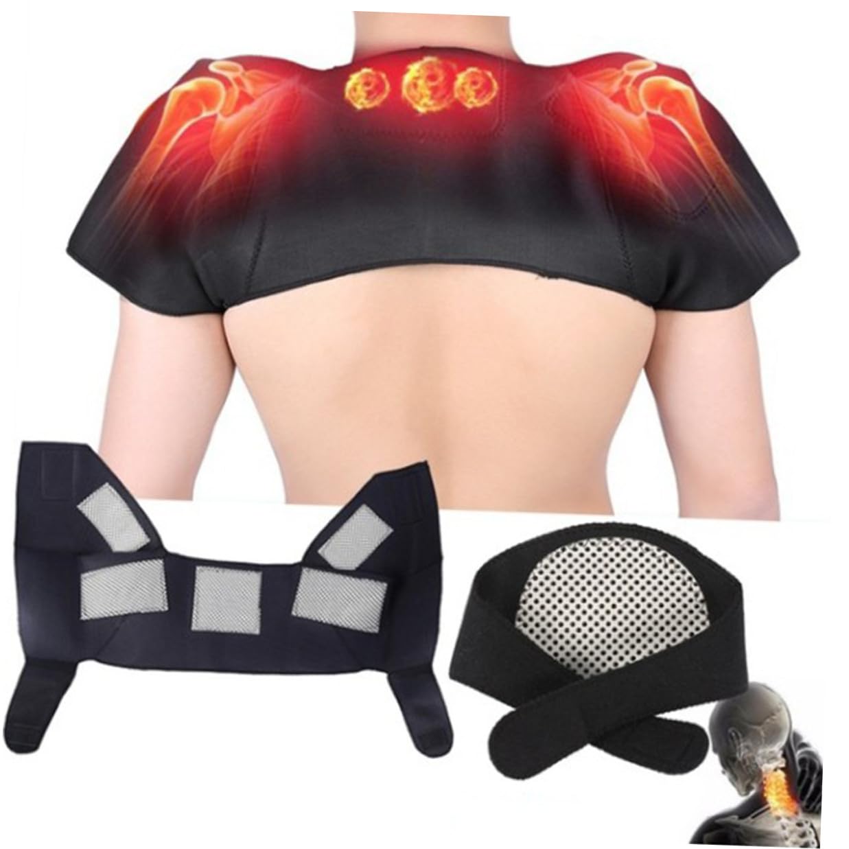 Self-heating Shoulder Support Belt Black Breathable Sbr Material Adjustable Relief Strap for Rotator Cuff Injury Stabilizing and Protecting Shoulders with Soothing Warmth