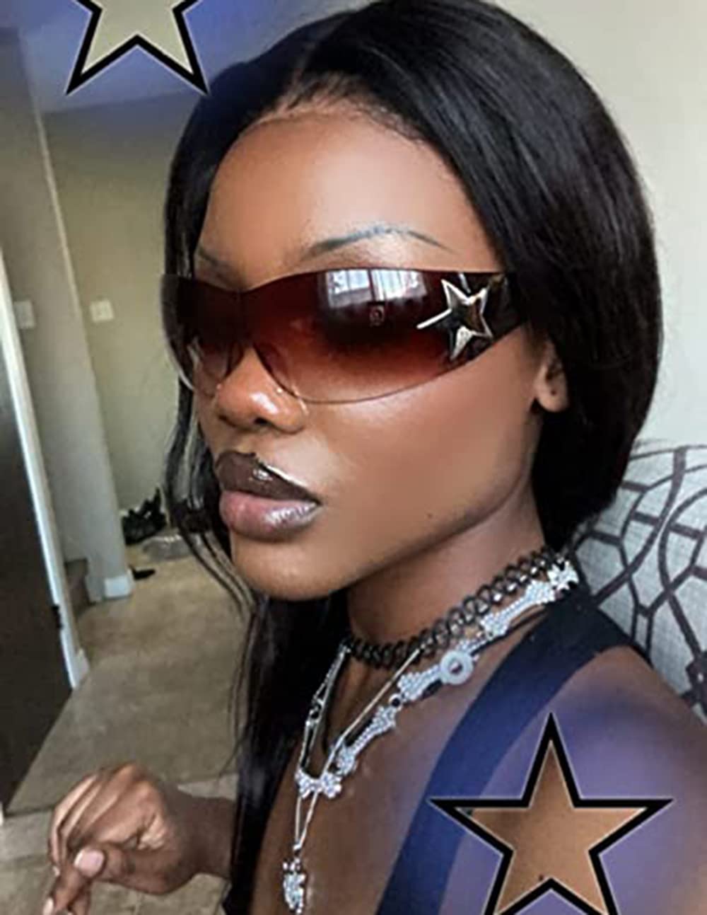 Y2K - Lentes de sol para mujeres y hombres, diseño de moda de los años 2000, lentes envolventes Y2K, sin marco, lentes de una pieza de gran tamaño, Gafas de sol marrón degradado 6