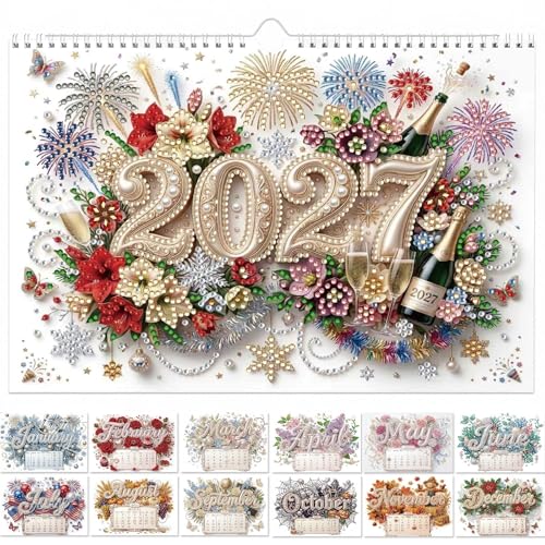 ARTopet 2027 Wall Calendar DIY Diamond Art Painting Hanging Horizontal Calendar 6.7 x9.9 with Hanging Loop from January 2027 to December for Home Office Planning-Flowers03