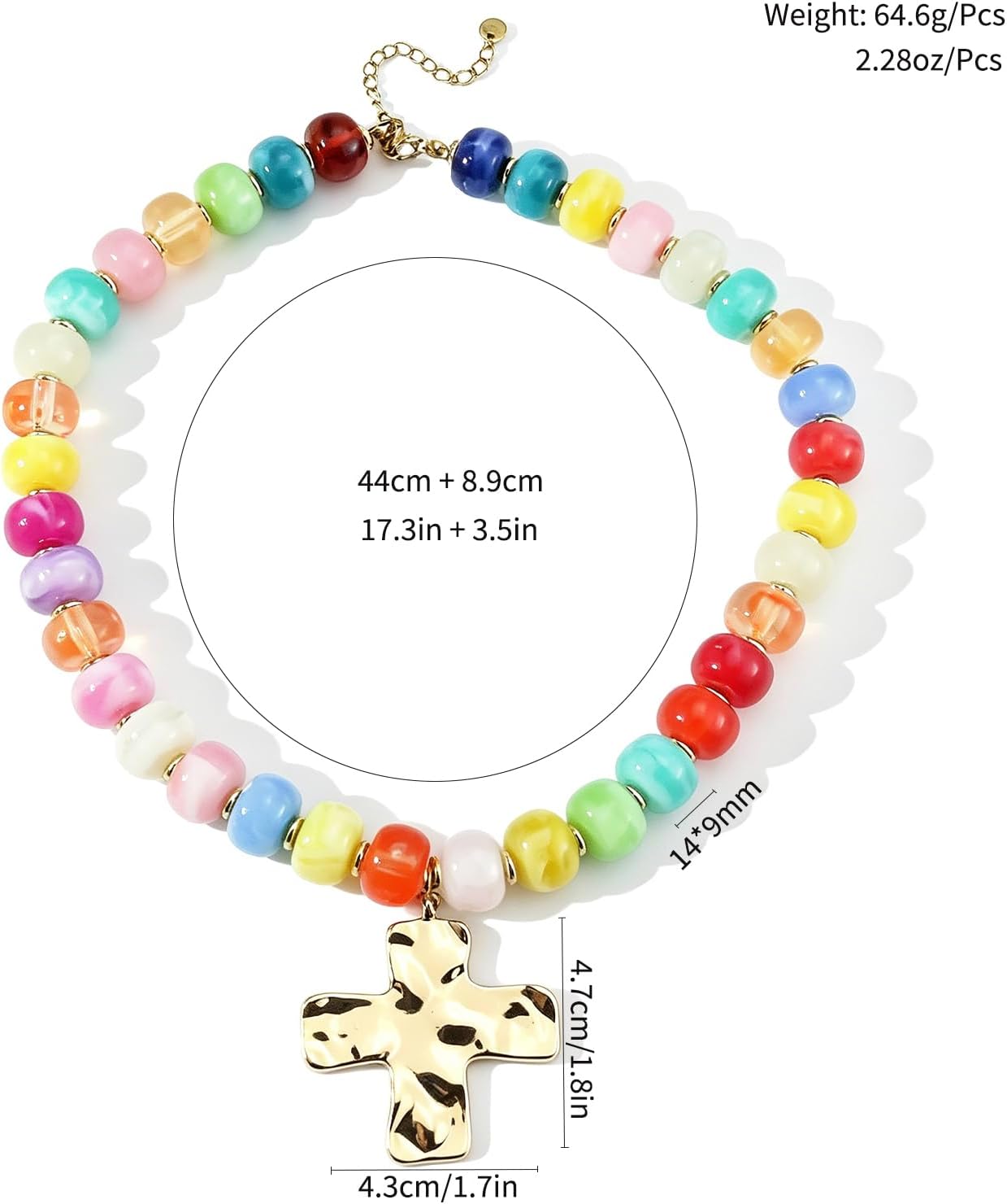Chunky Beaded Cross Necklace for Women, Colorful Bead Cross Pendant Necklace Boho Summer Beach Beaded Choker Mermaid Party Jewelry