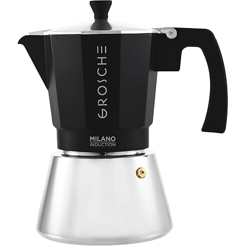 GROSCHE Milano Induction Stovetop Espresso Maker Moka Pot for Greca, Induction, Electric & Gas Stoves, Dishwasher Safe Stovetop Espresso Maker | 9 Espresso Cup, Black