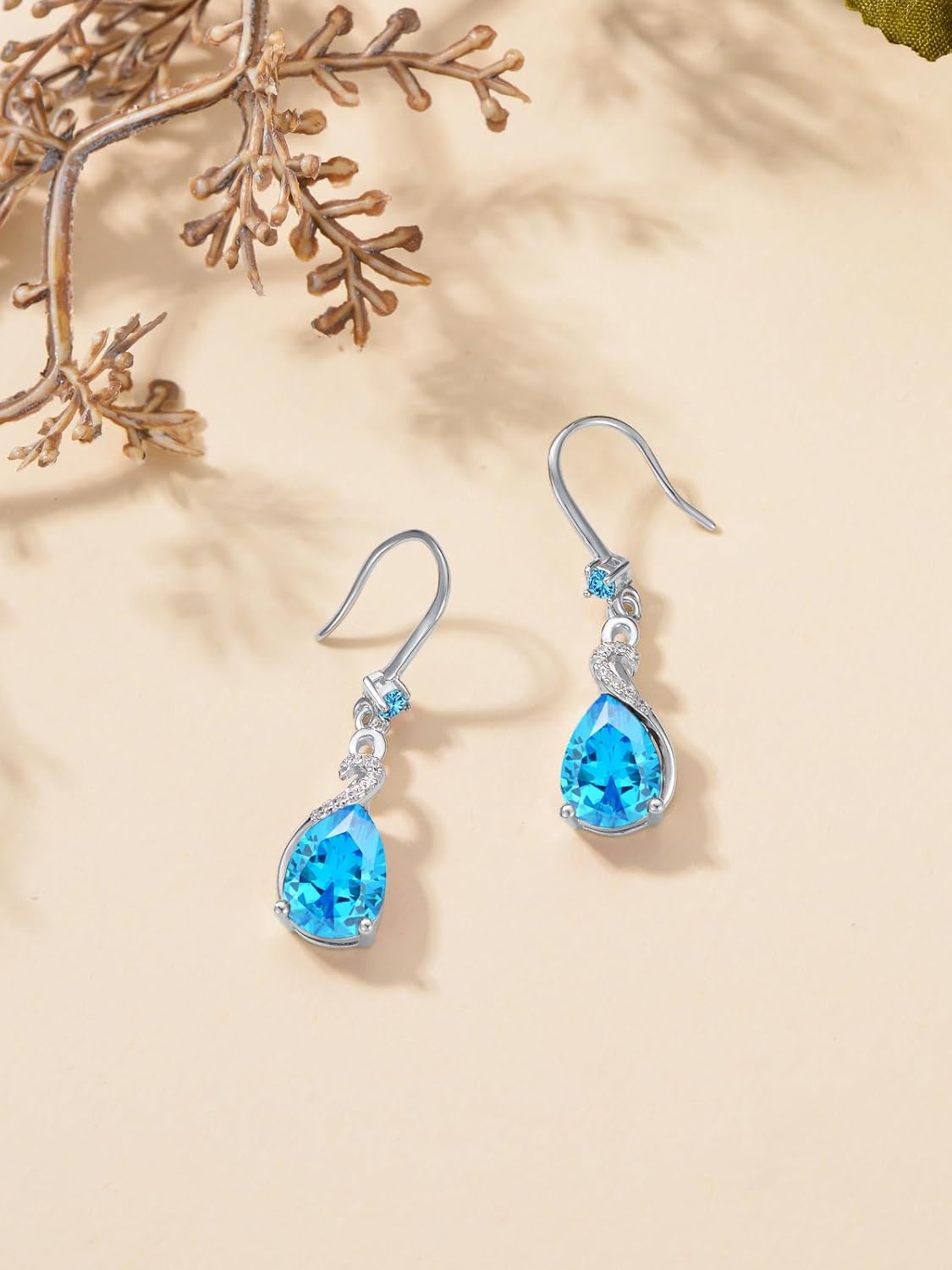 Seiyang Birthstone Dangle Drop Earrings 925 Sterling Silver Teardrop Birthstone Hook Earrings Birthday Jewelry Gifts for Women - Image 4