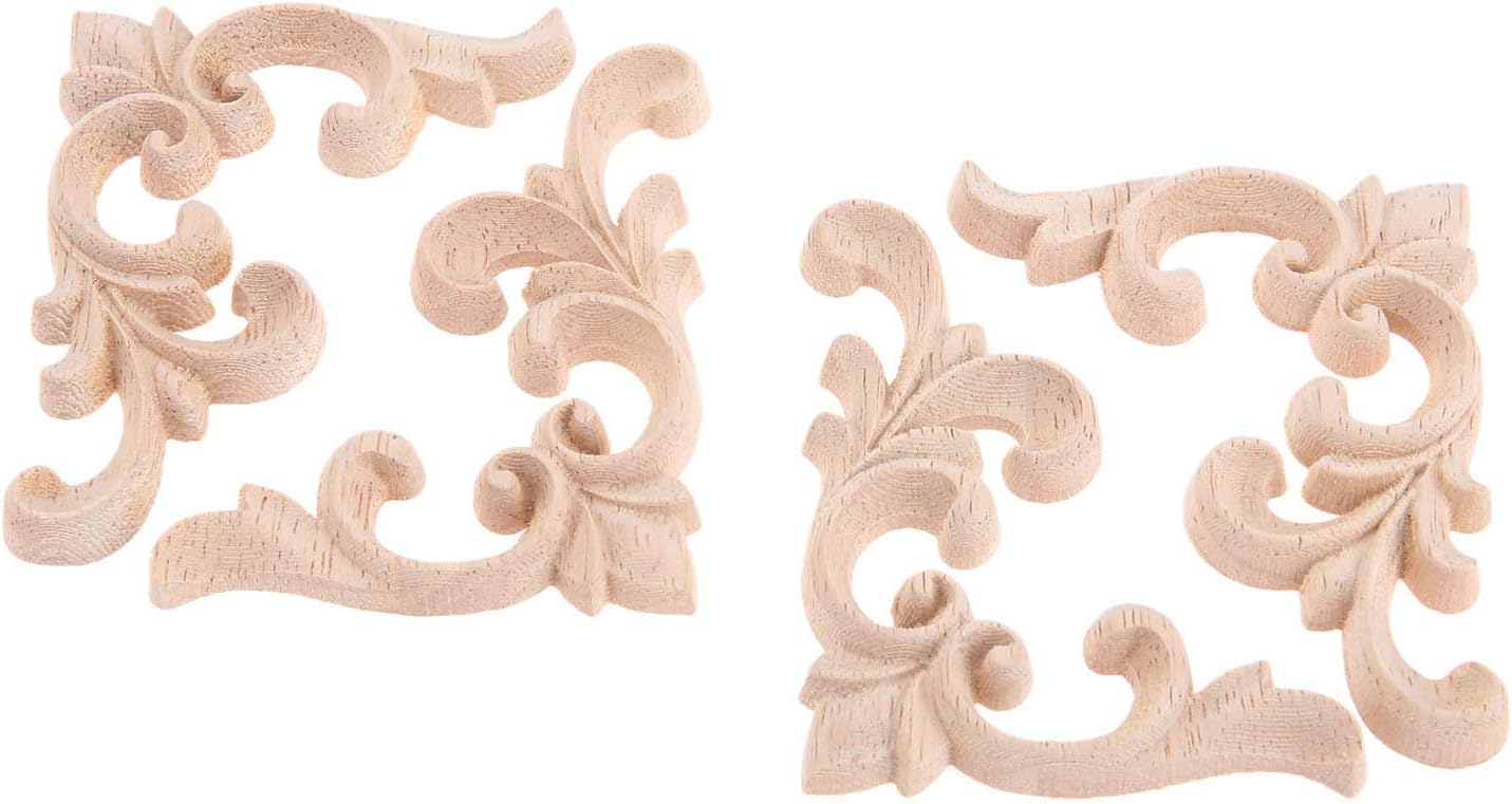 Elegant Carved Wood Corner Onlay Appliques, 2-Piece Set